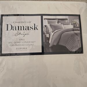 Charter Club Damask Stripe King Duvet Cover Set - White